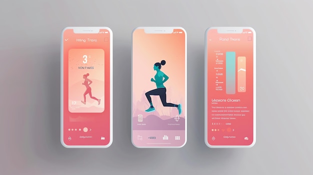 Photo running app flat design side view fitness theme water color analogous color scheme