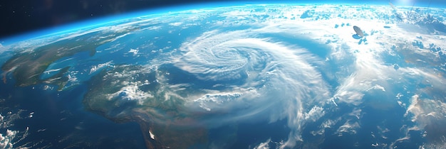 Photo satellite view of atmospheric cyclone the eye of the hurricane from space super typhoon storm