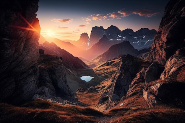 Scenic sunrise in the high mountains of the alpes generative ai