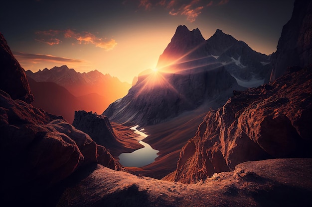 Scenic sunrise in the high mountains of the alpes generative ai