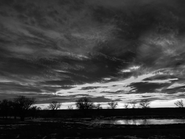 Photo scenic view of field against cloudy sky