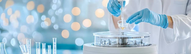 Photo scientist using pipette in lab with bokeh background