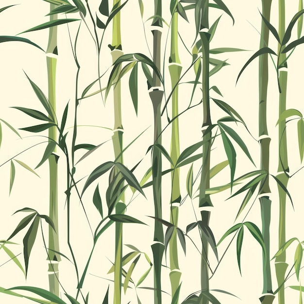 Photo seamless pattern of bamboo stalks and delicate leaves