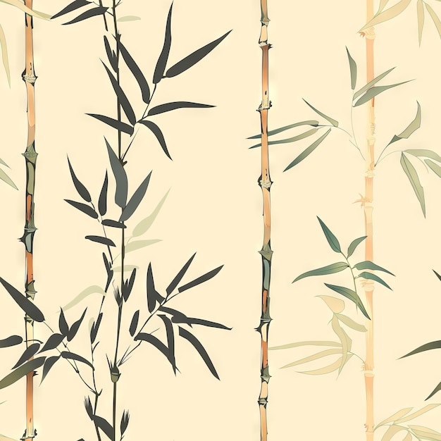 Photo seamless pattern of bamboo stalks and delicate leaves