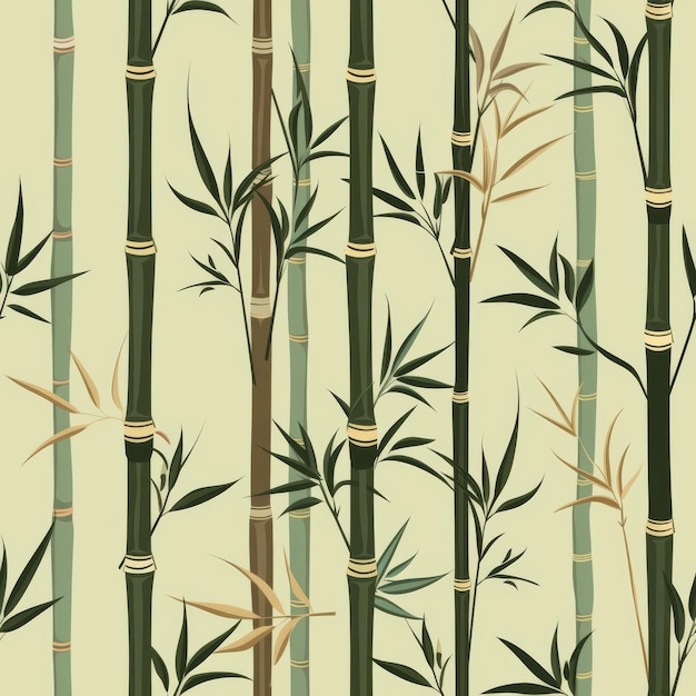 Photo seamless pattern of bamboo stalks and delicate leaves