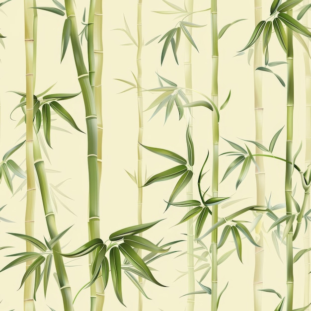 Photo seamless pattern of bamboo stalks and delicate leaves