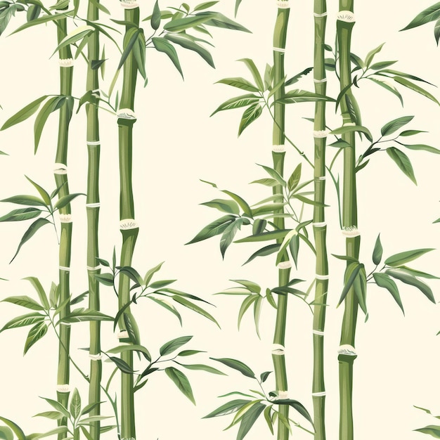 Photo seamless pattern of bamboo stalks and delicate leaves