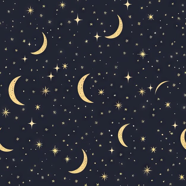 Photo seamless pattern of starry night sky with twinkling stars and a crescent moon