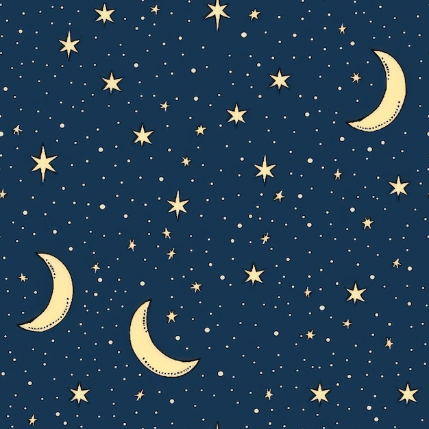 Photo seamless pattern of starry night sky with twinkling stars and a crescent moon