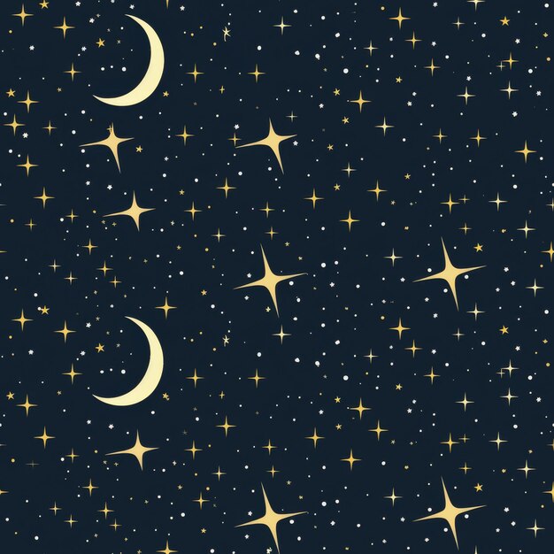 Photo seamless pattern of starry night sky with twinkling stars and a crescent moon