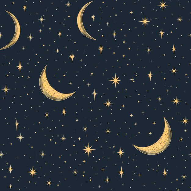 Photo seamless pattern of starry night sky with twinkling stars and a crescent moon