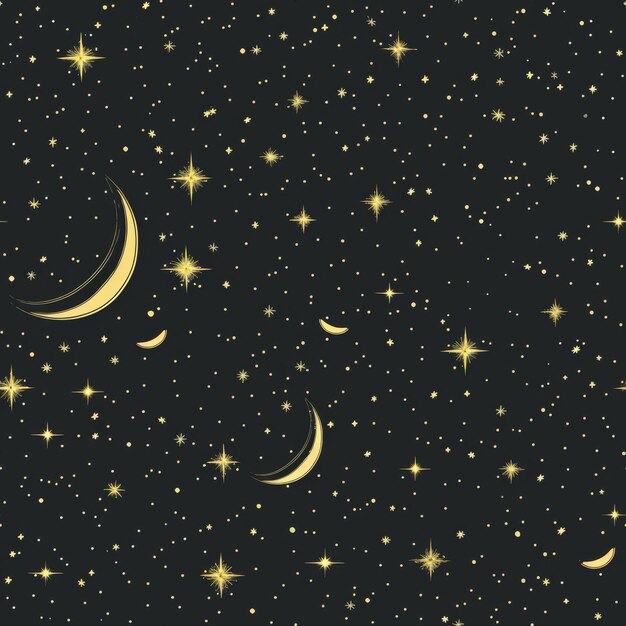 Photo seamless pattern of starry night sky with twinkling stars and a crescent moon