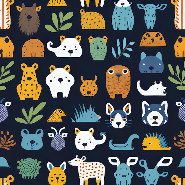 Photo a seamless pattern with animals and plants.