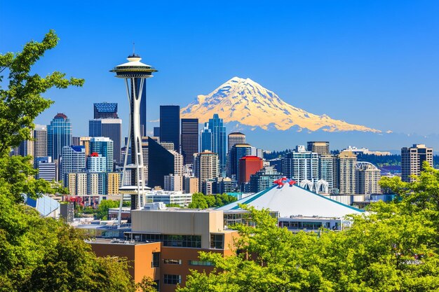 Photo seattle city downtown skyline cityscape in washington state usa