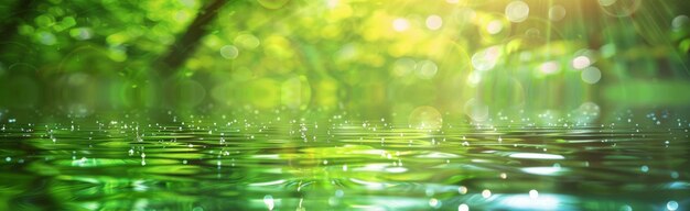 Photo serene green water with sunlit bokeh