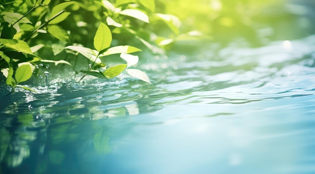 Photo serene nature scene with water and leaves