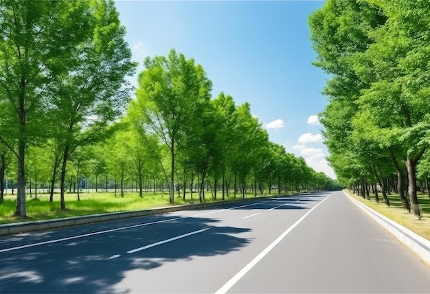 Photo serene treelined road on a sunny day