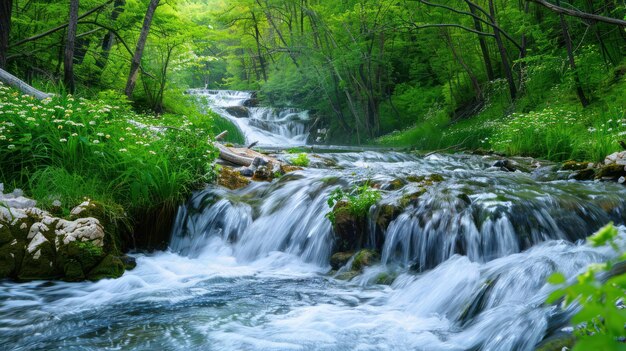 Photo serene waterfall in a lush forest