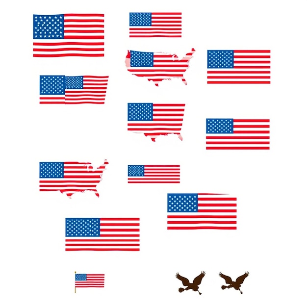 Photo a series of american flags and a plane with a plane flying in the background