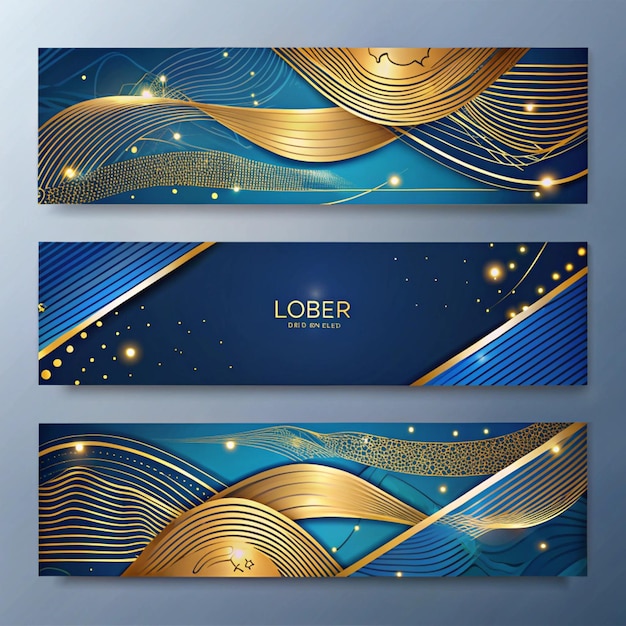 Photo a series of banners with gold and blue lines and the word exclamation on them