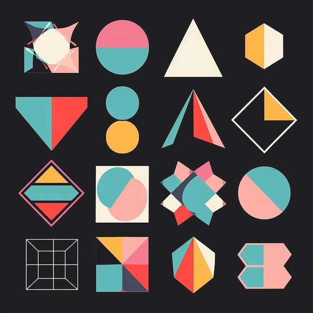 Photo set of color filled geometric shapes abstract contemporary