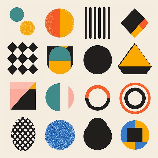 Photo set of color filled geometric shapes abstract contemporary