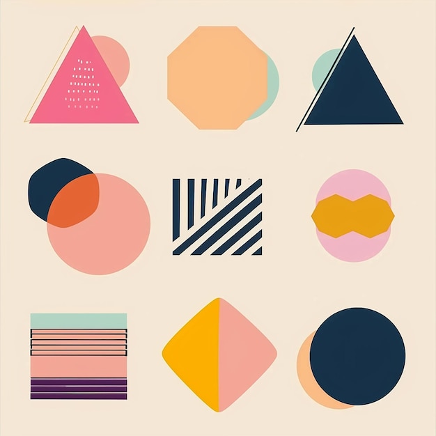 Photo set of color filled geometric shapes abstract contemporary