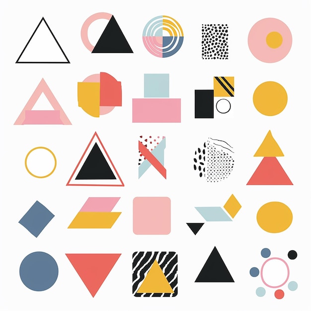 Photo set of color filled geometric shapes