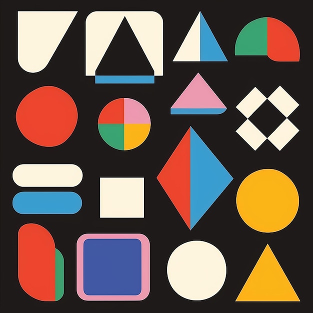 Photo set of color filled geometric shapes