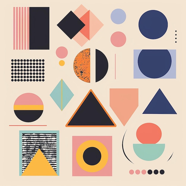 Photo set of color filled geometric shapes