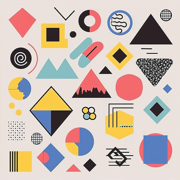 Photo set of color filled geometric shapes