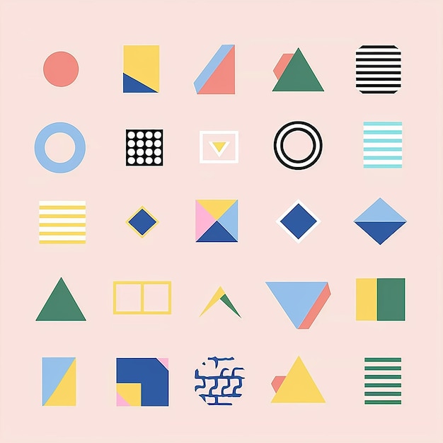 Photo set of color filled geometric shapes