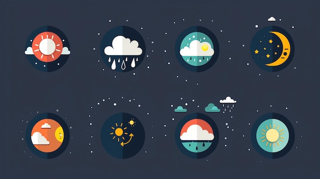 Photo a set of flat icons showing different weather conditions