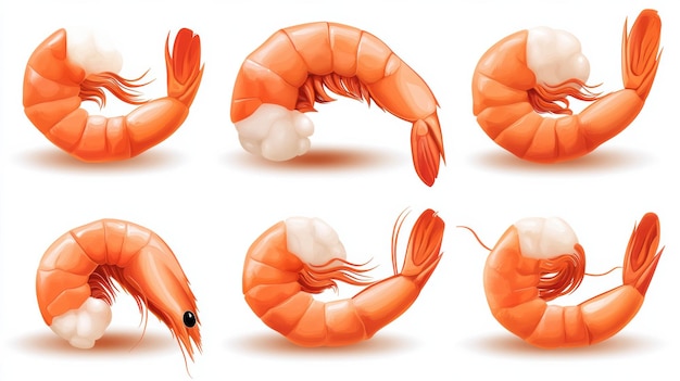 Photo a set of six different shrimp with their shells on ai