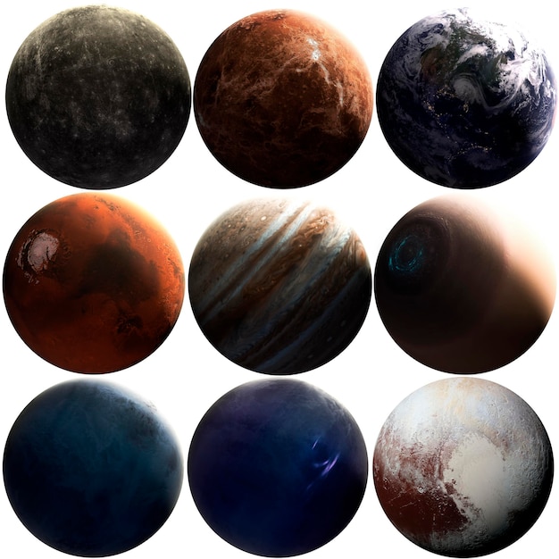 Photo set of solar system planets rendered in 3d elements of this image furnished by nasa