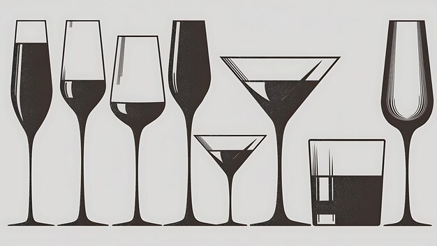 Foto set di illustrazioni vettoriali di stemware bicchieri per alcol