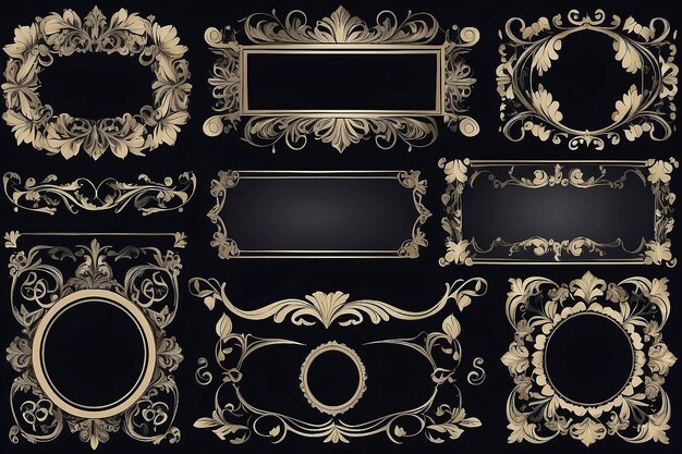 Photo set of vintage frames and borders vector design decorative floral ornament