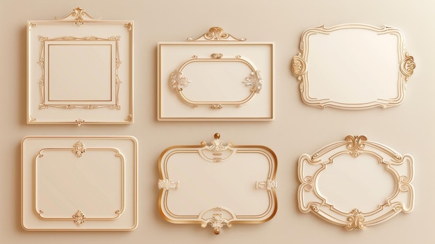 Photo a set of vintage frames highlighted on a beige background