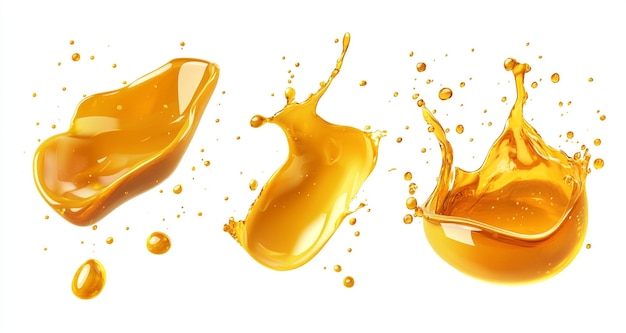 Photo a set of yellow oil drops on a white background viewed from above in the style of highresolution