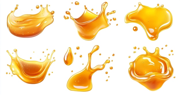 Photo a set of yellow oil drops on a white background viewed from above in the style of highresolution