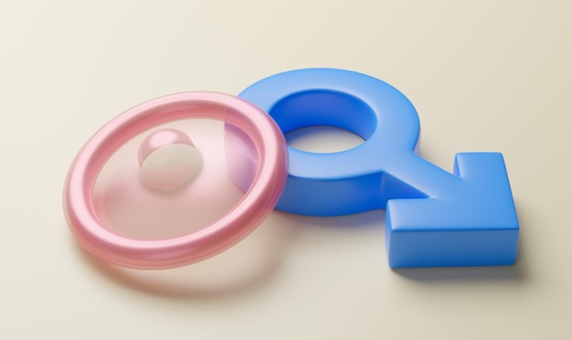 Photo sex condom for protection safe sex condom and male gender symbol 3d render