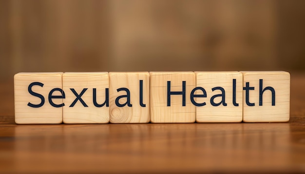 Photo sexual health word written on wood block sexual health text on table concept isolated with white