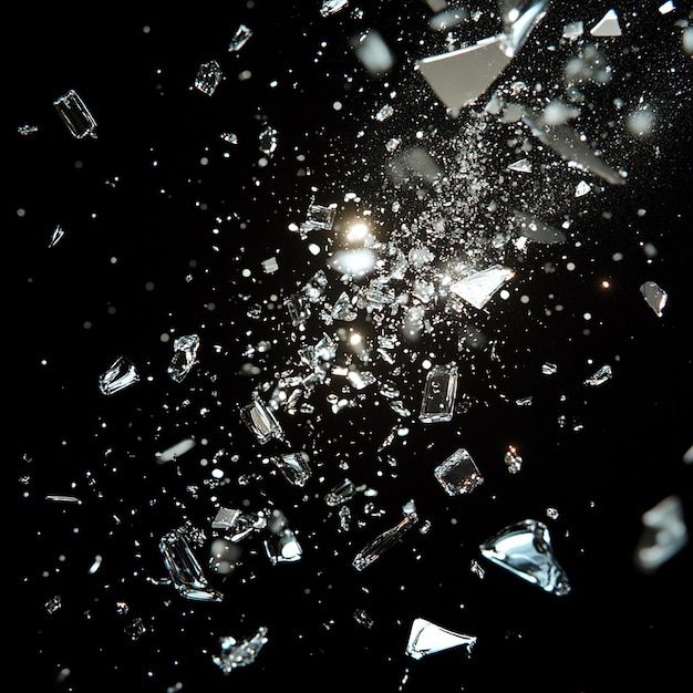 Photo sharp broken glass particles scattering