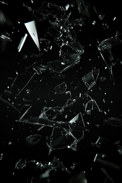 Photo shattered glass explosion on black background