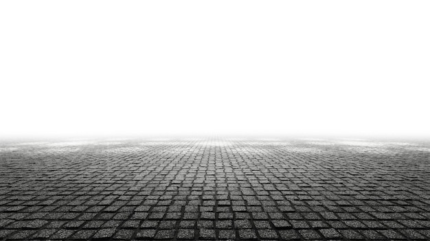 Photo sidewalk cobblestone stage with spotlights and white light empty space background isolated empty street 3d