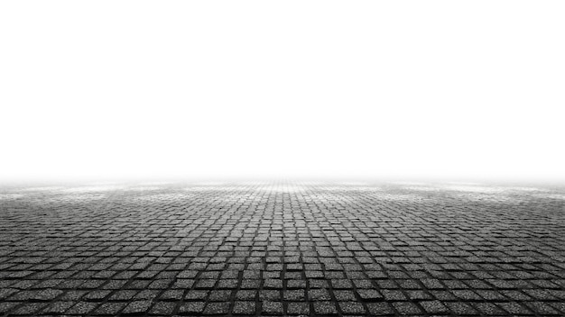 Sidewalk cobblestone Stage with spotlights and white light Empty space background Isolated Empty street 3d