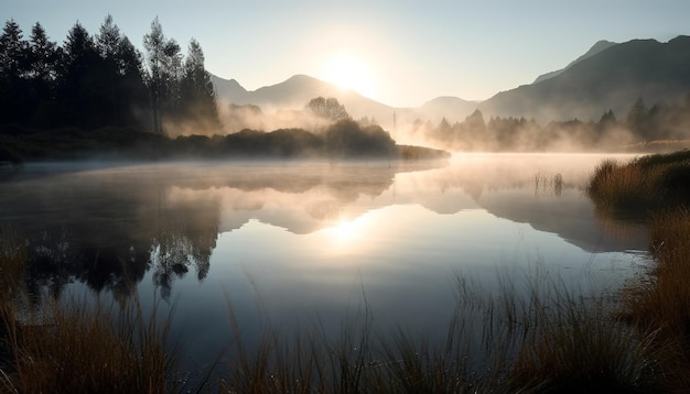 Silent pine trees stand tall in wilderness generated by AI