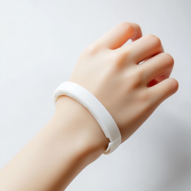 Photo silicon white bracelet on wrist isolated mockup