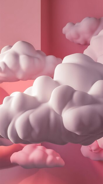 Photo simple 3d white fluffy clouds on pink background