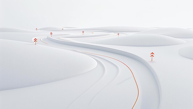 Photo a simple minimalistic road with arrows pointing upwards on the snow surface